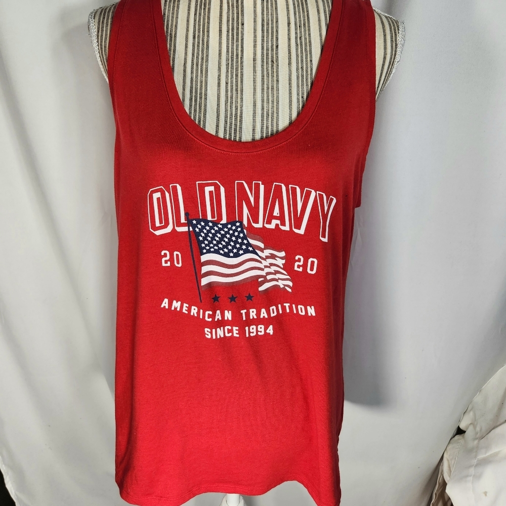 Old Navy Red American Flag Slim Fit Tank Top Size Large